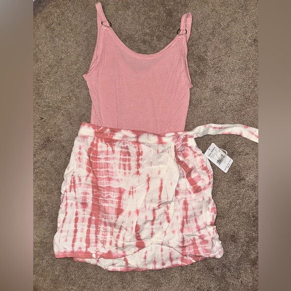 Free People Wrap Linen Skirt Pink Tie Dye - Picture 3 of 6